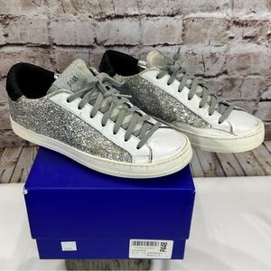 P448 JOHN GINEVRA SNEAKER WHITE SILVER GLITTER WOMENS 37